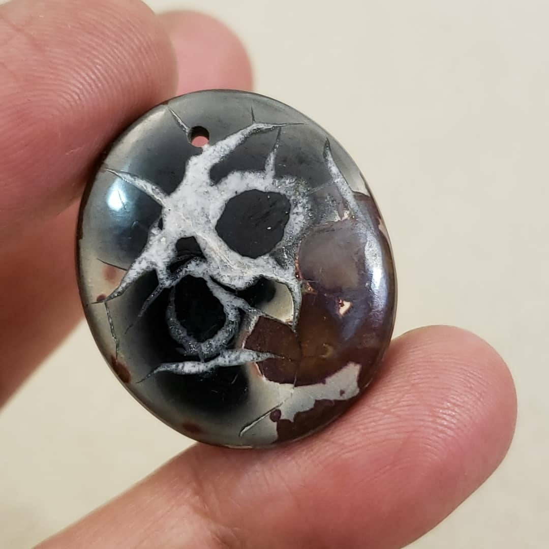 Natural Black Septarian Geode DRILLED Pendant Bead 31x26mm