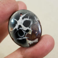 Thumbnail for Natural Black Septarian Geode DRILLED Pendant Bead 31x26mm