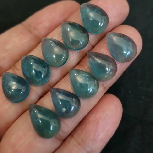 Natural Greenish Blue Fluorite Cabochons 14x9-15x10mm