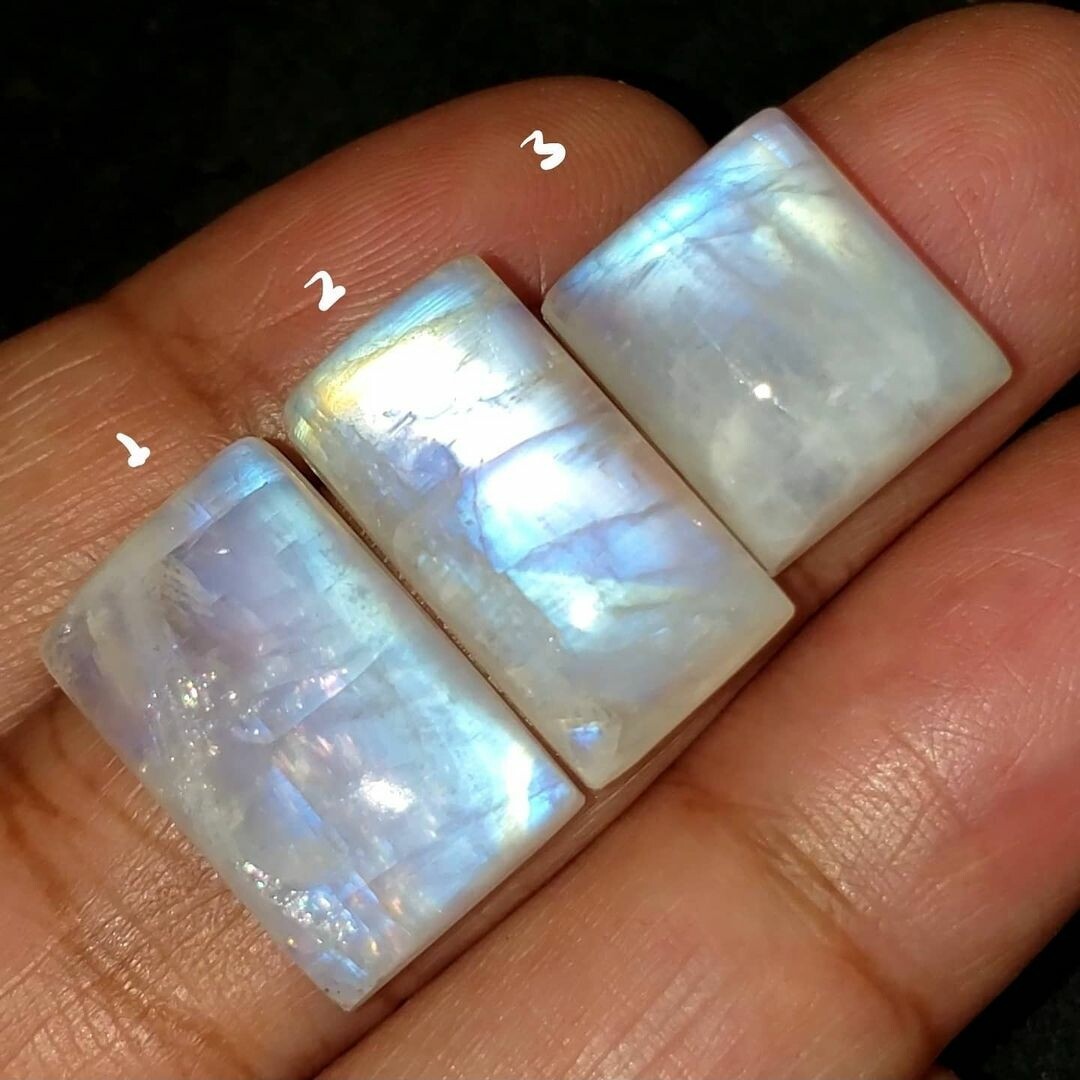 Natural Rainbow Moonstone Cabochons Length range is 14 to 20mm