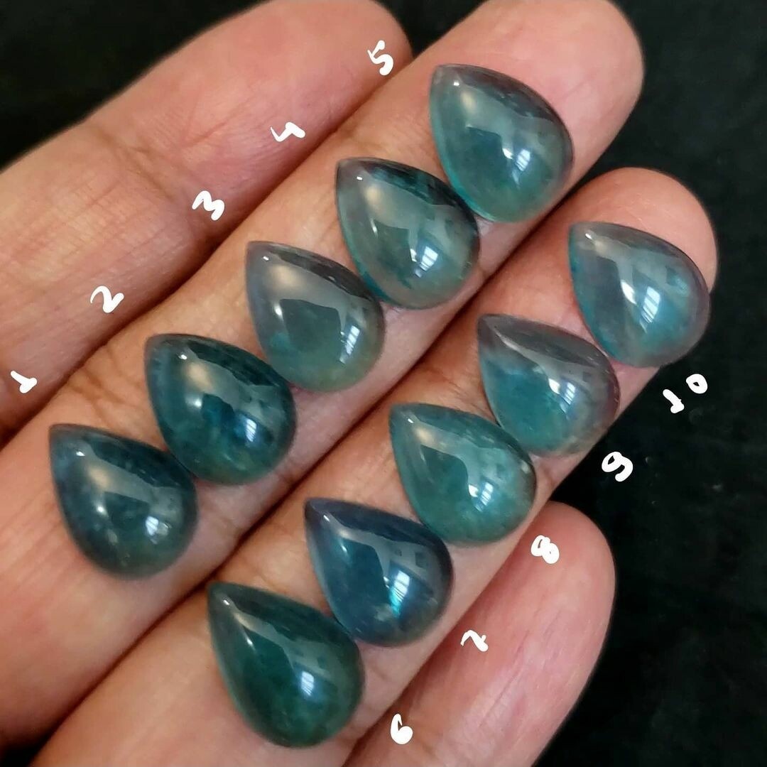 Natural Greenish Blue Fluorite Cabochons 14x9-15x10mm