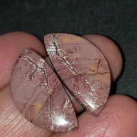 Thumbnail for Natural Sonoran Dendritic Jasper Cabochon Pair 25x12mm