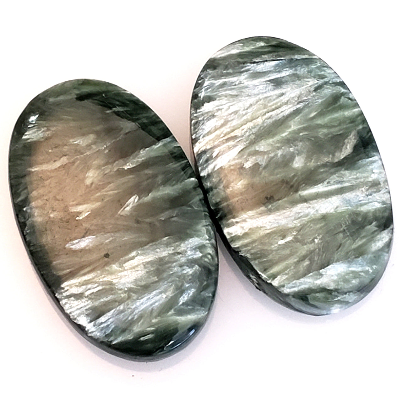 Natural Seraphinite Cabochon Pair 25x15mm each