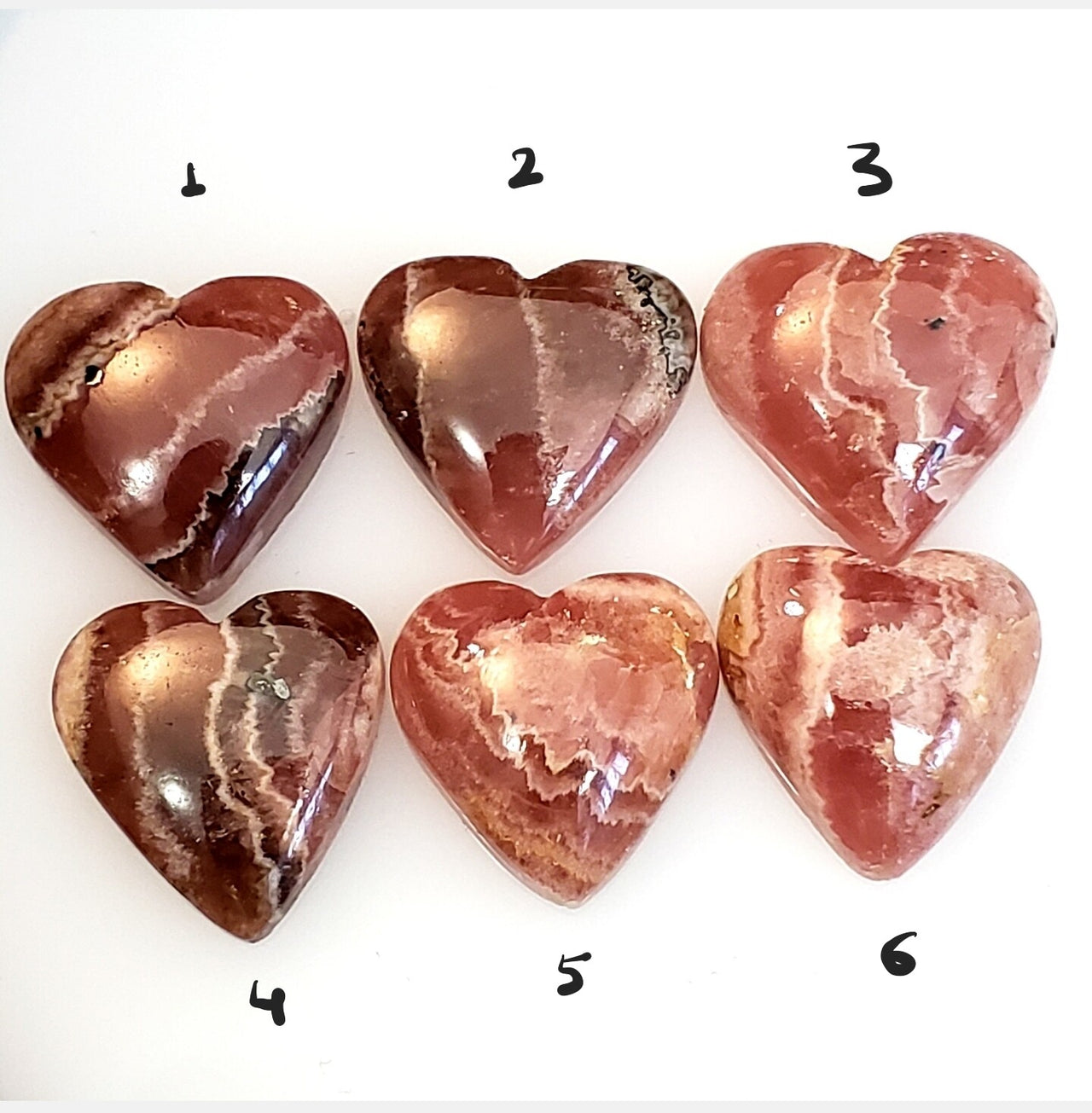 Natural Rhodochrosite Heart Cabochons Lengths are approx. 15mm each