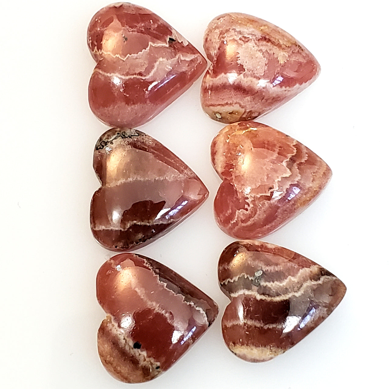 Natural Rhodochrosite Heart Cabochons Lengths are approx. 15mm each