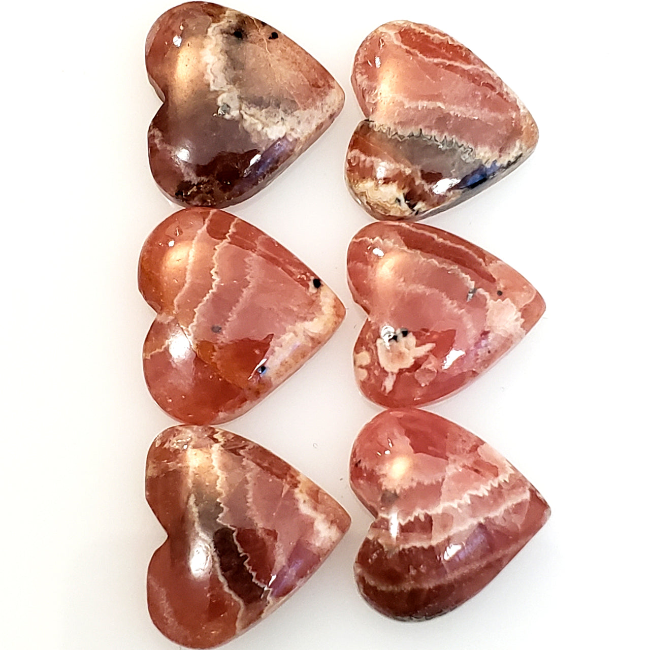 Natural Rhodochrosite Heart Cabochons Lengths are approx 15~16mm each