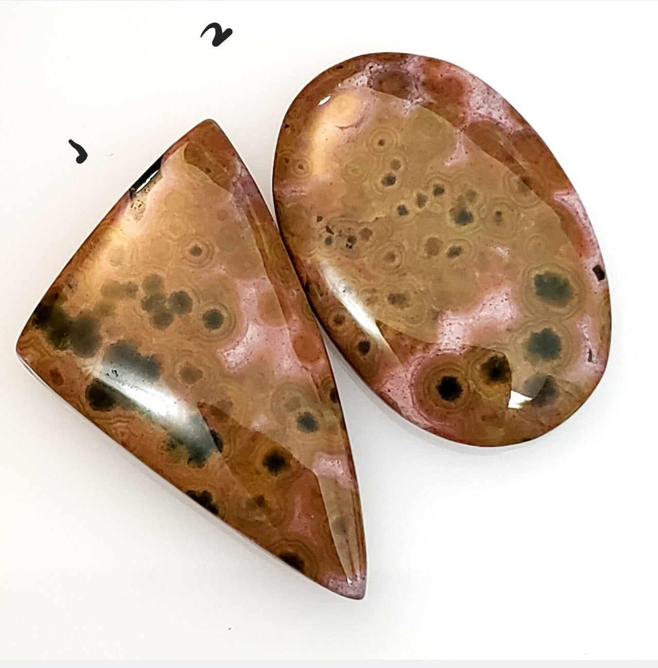 Natural Ocean Jasper Cabochons Lengths are 32 and 27mm