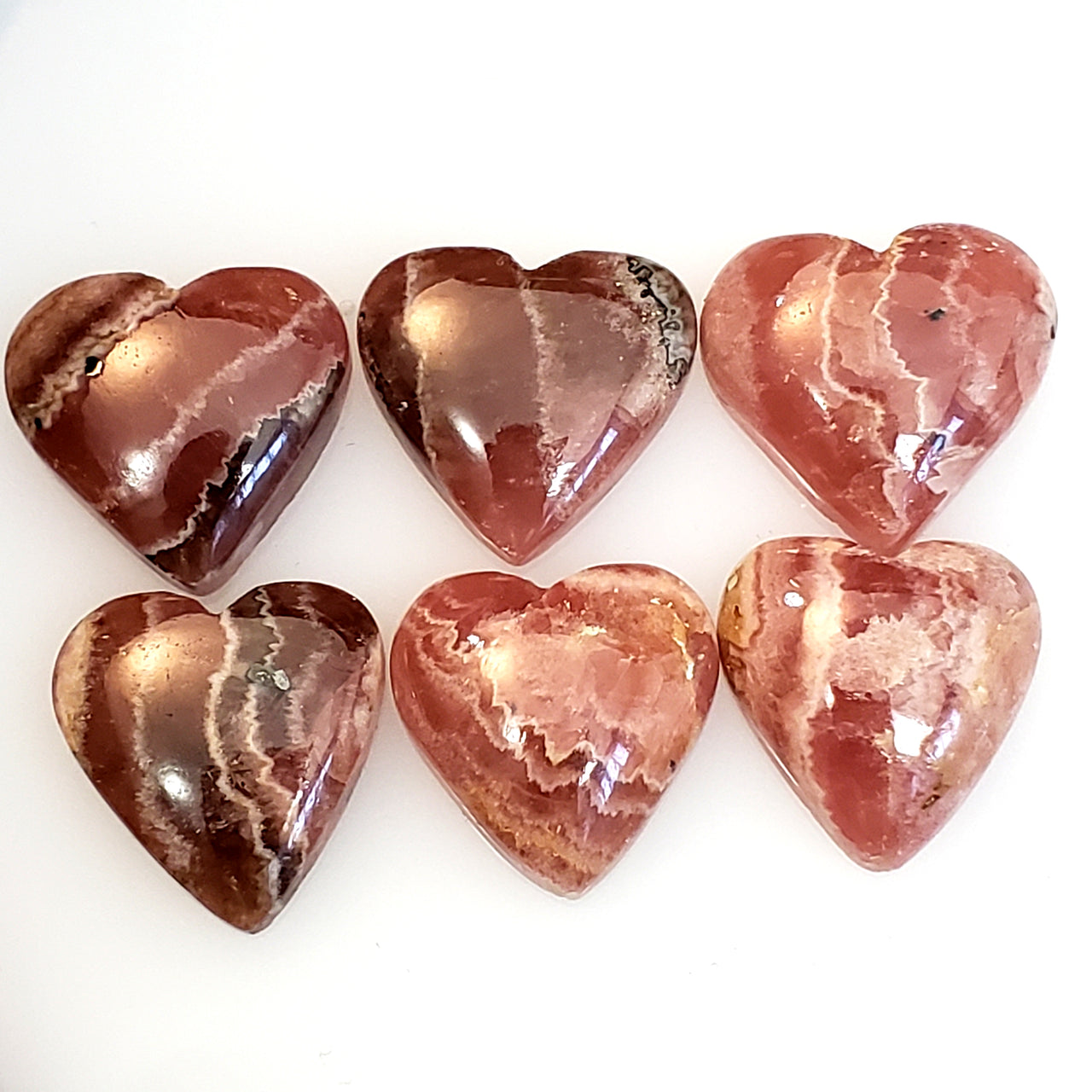 Natural Rhodochrosite Heart Cabochons Lengths are approx. 15mm each