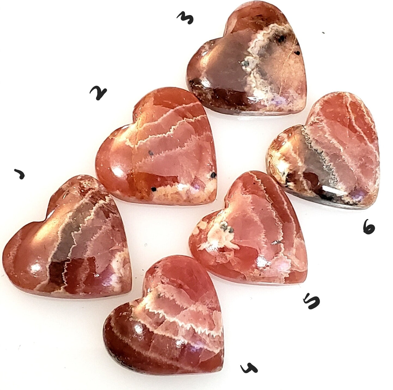 Natural Rhodochrosite Heart Cabochons Lengths are approx 15~16mm each