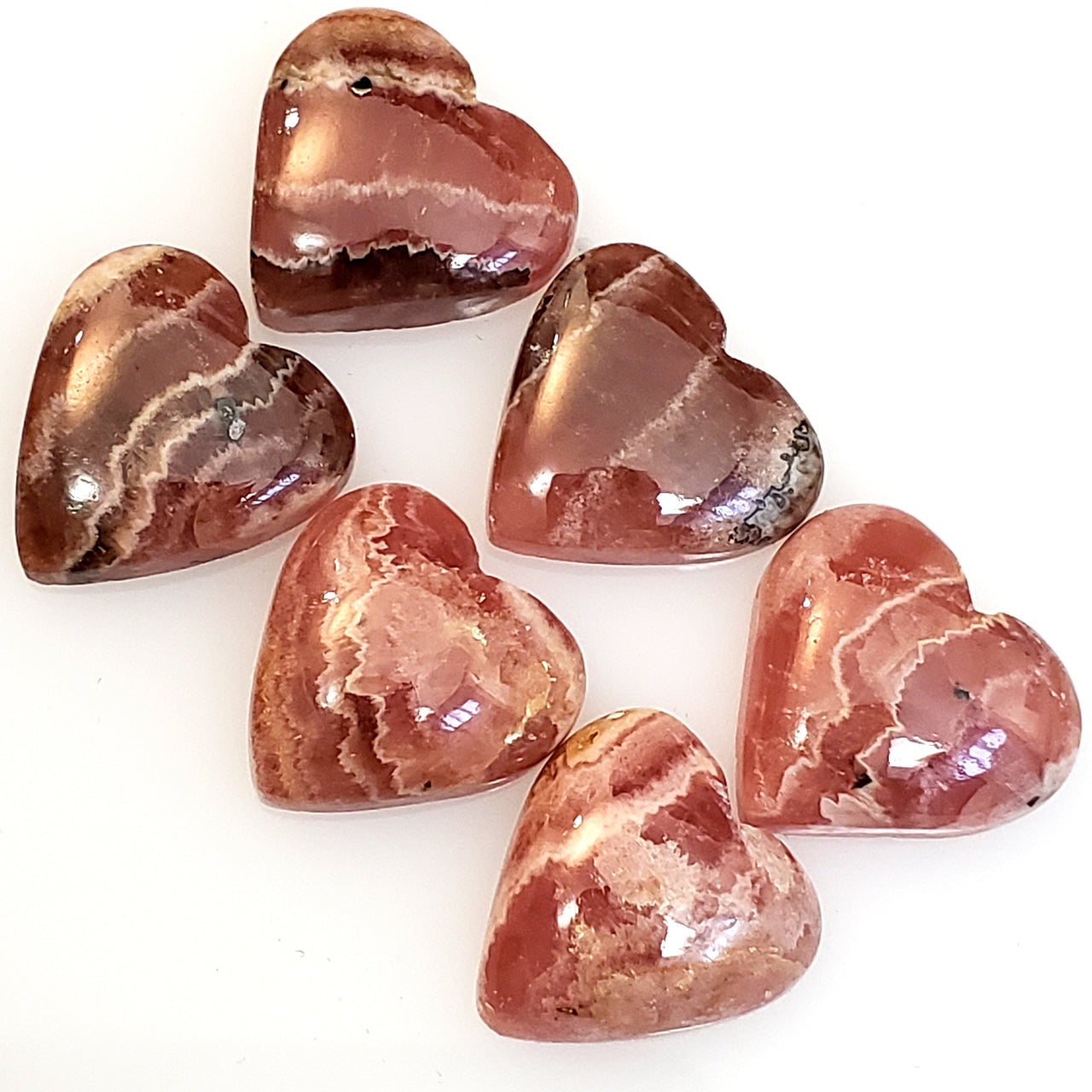 Natural Rhodochrosite Heart Cabochons Lengths are approx. 15mm each