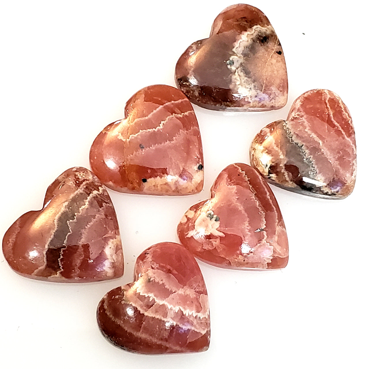 Natural Rhodochrosite Heart Cabochons Lengths are approx 15~16mm each