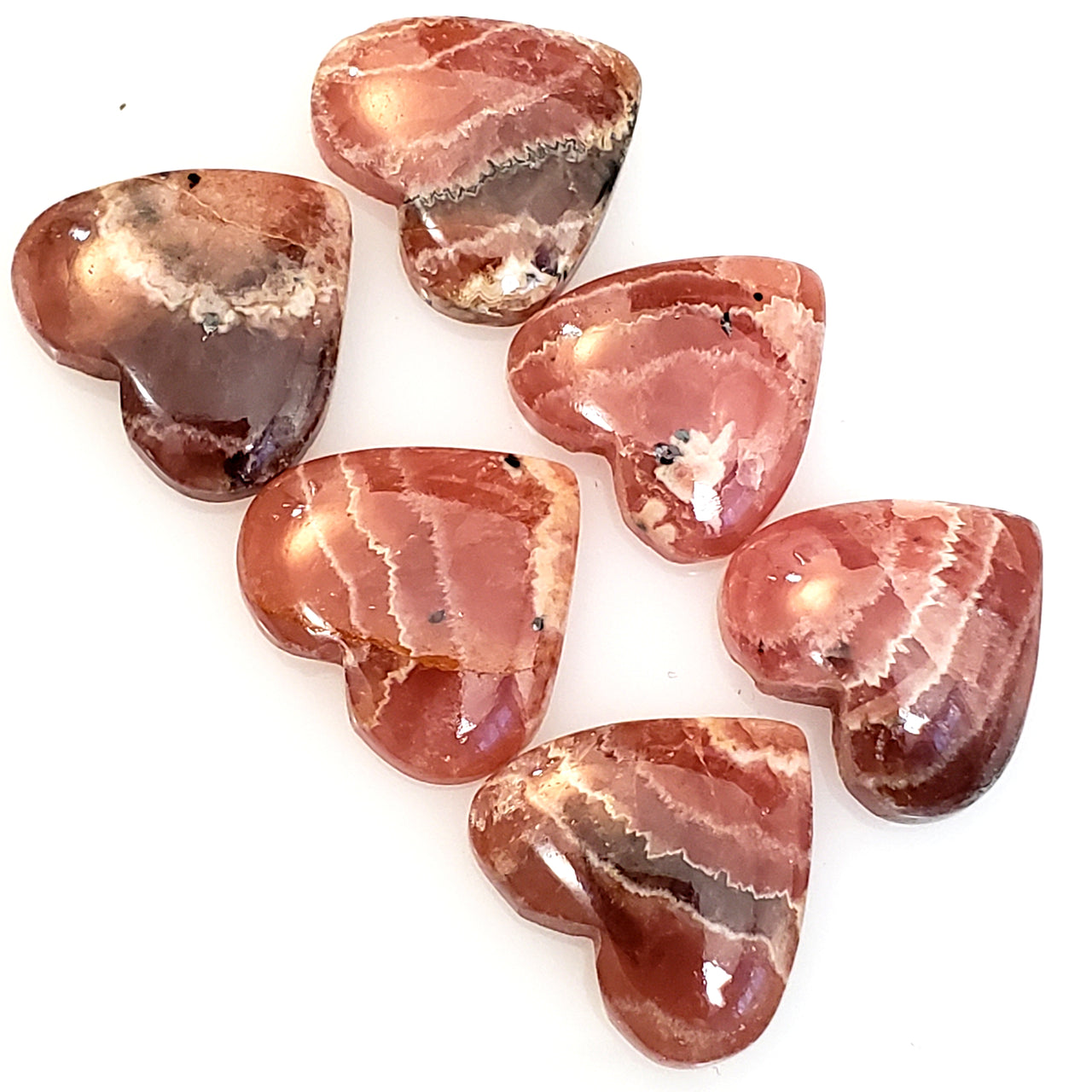 Natural Rhodochrosite Heart Cabochons Lengths are approx 15~16mm each