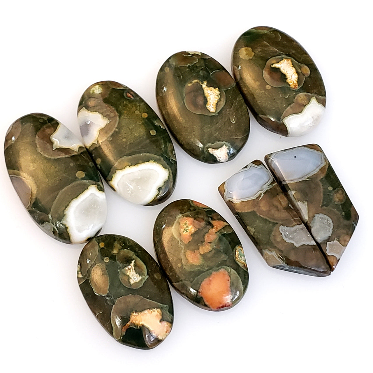 Natural Rhyolite Rainforest Jasper Cabochon Pairs