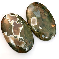 Thumbnail for Natural Rhyolite Rainforest Jasper Cabochons Lengths are 37 and 36mm