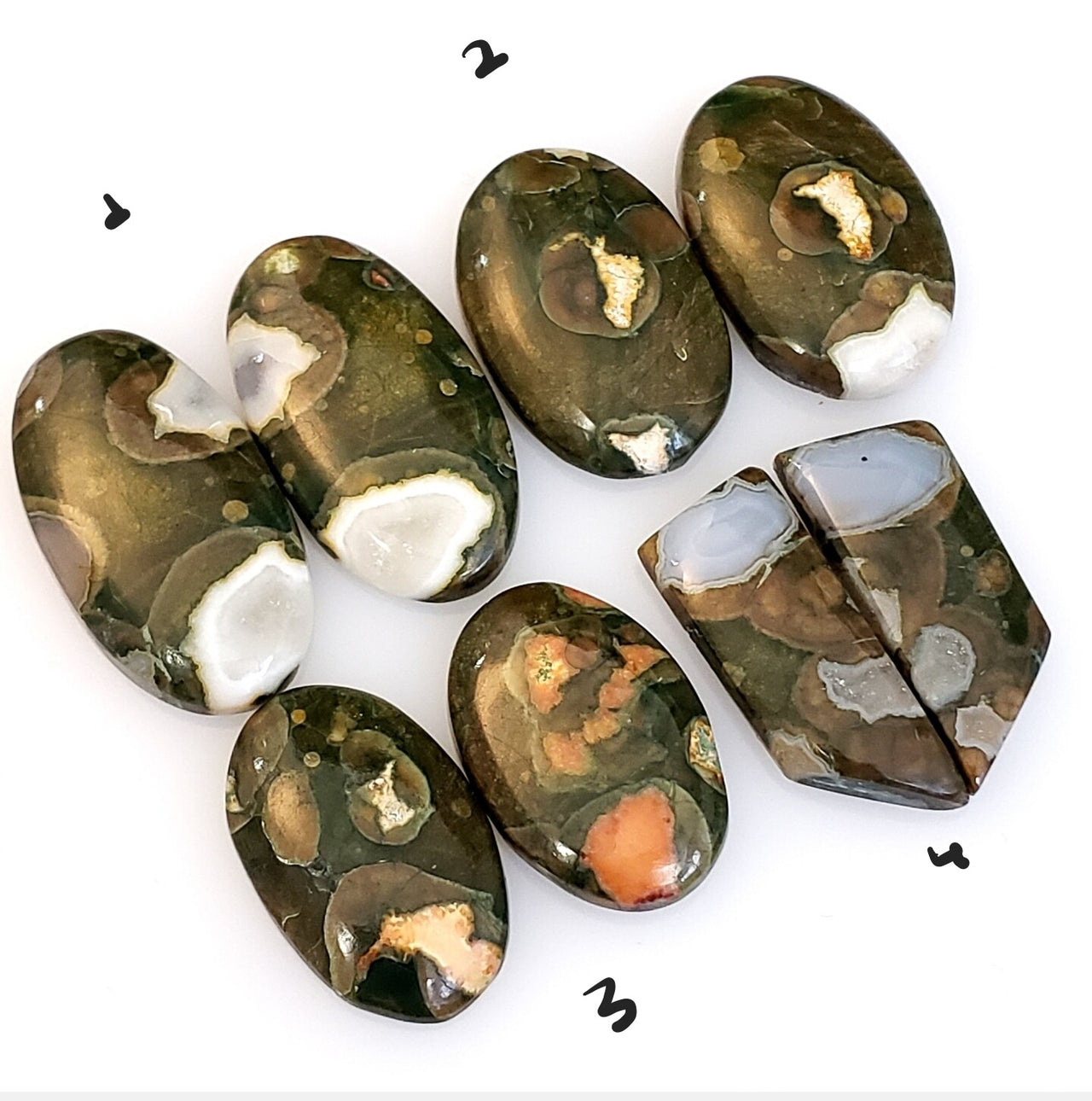 Natural Rhyolite Rainforest Jasper Cabochon Pairs