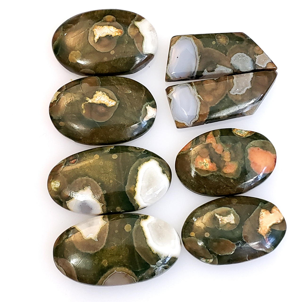 Natural Rhyolite Rainforest Jasper Cabochon Pairs