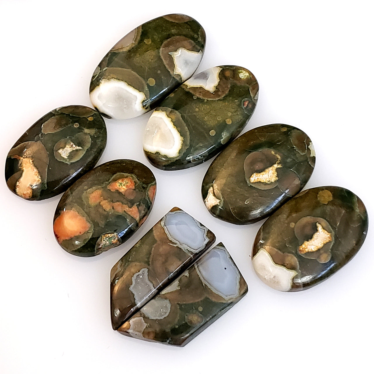 Natural Rhyolite Rainforest Jasper Cabochon Pairs