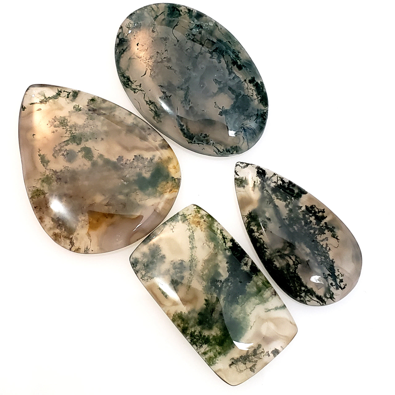 Natural Moss Agate Cabochons Lengths are 31 to 35mm