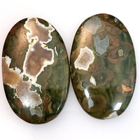 Thumbnail for Natural Rhyolite Rainforest Jasper Cabochons Lengths are 37 and 36mm