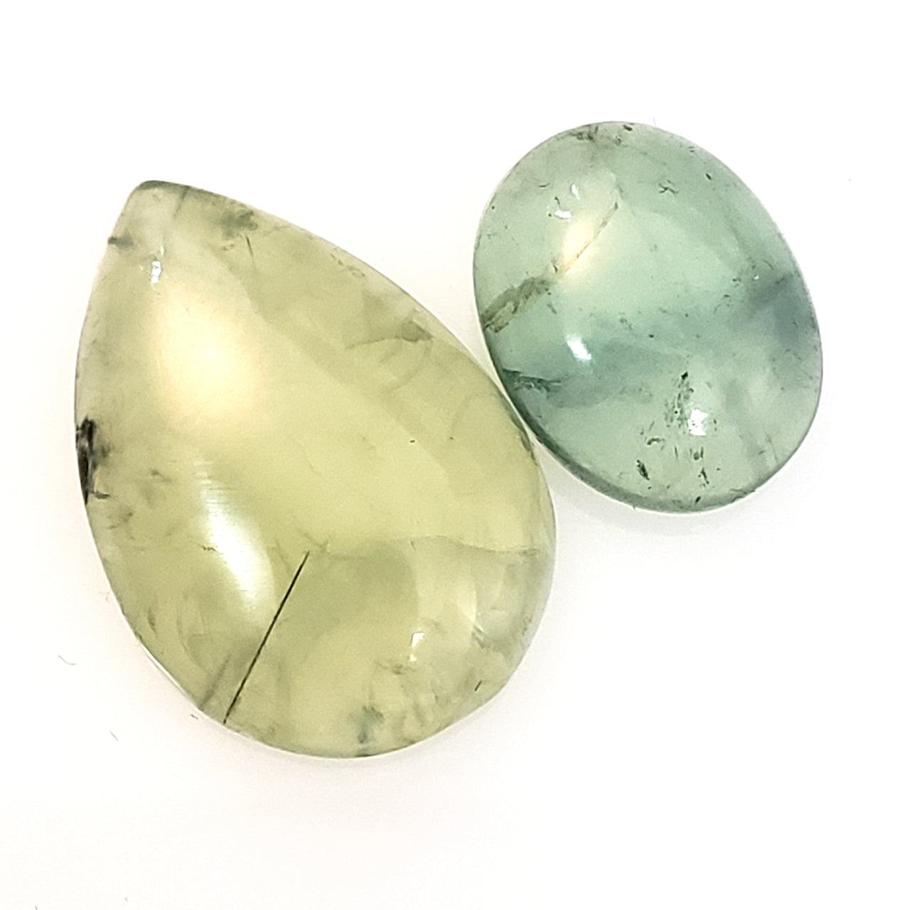 Natural Prehnite Cabochons Lengths are 26 and 17mm