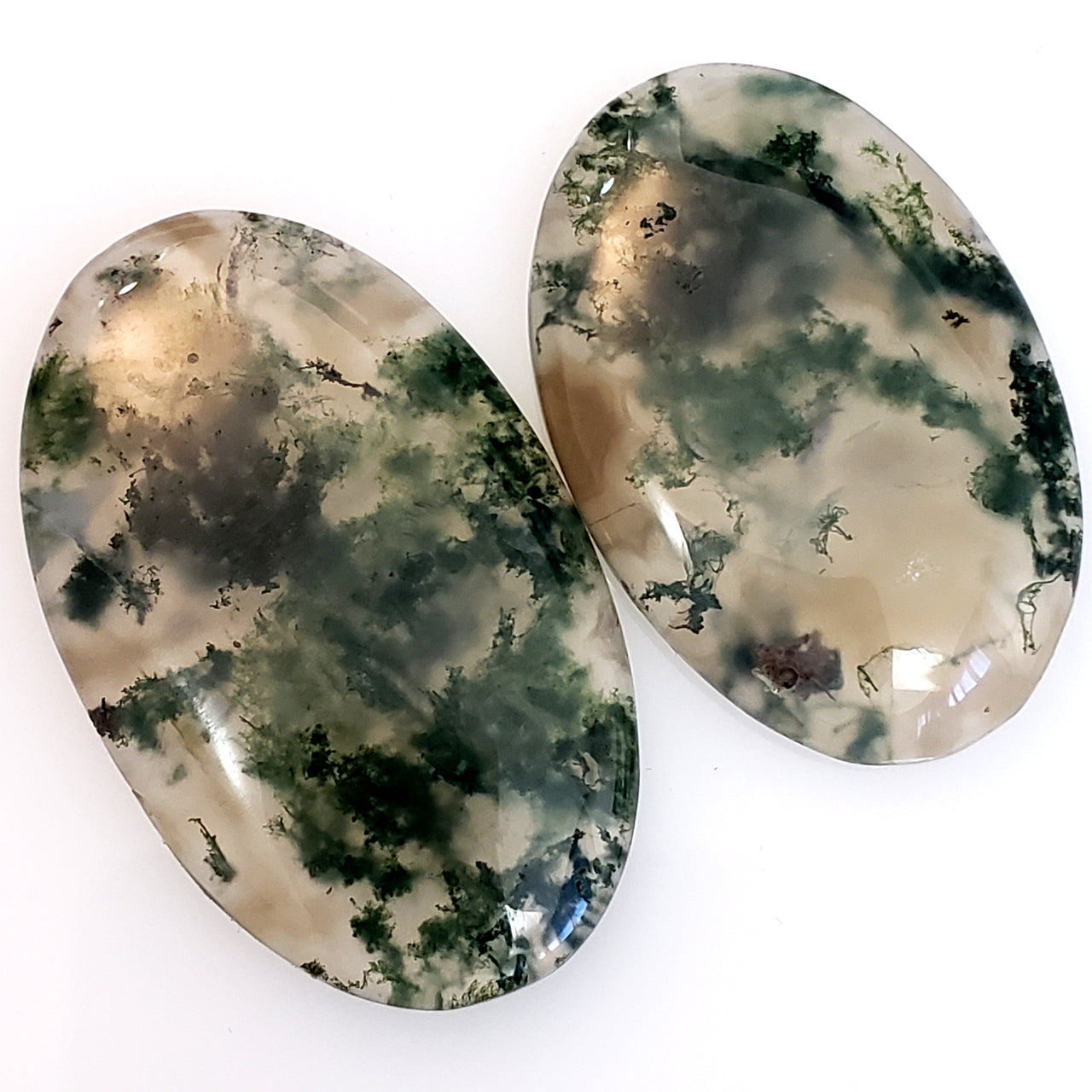 Natural Moss Agate Cabochons Lengths are 43 and 38mm