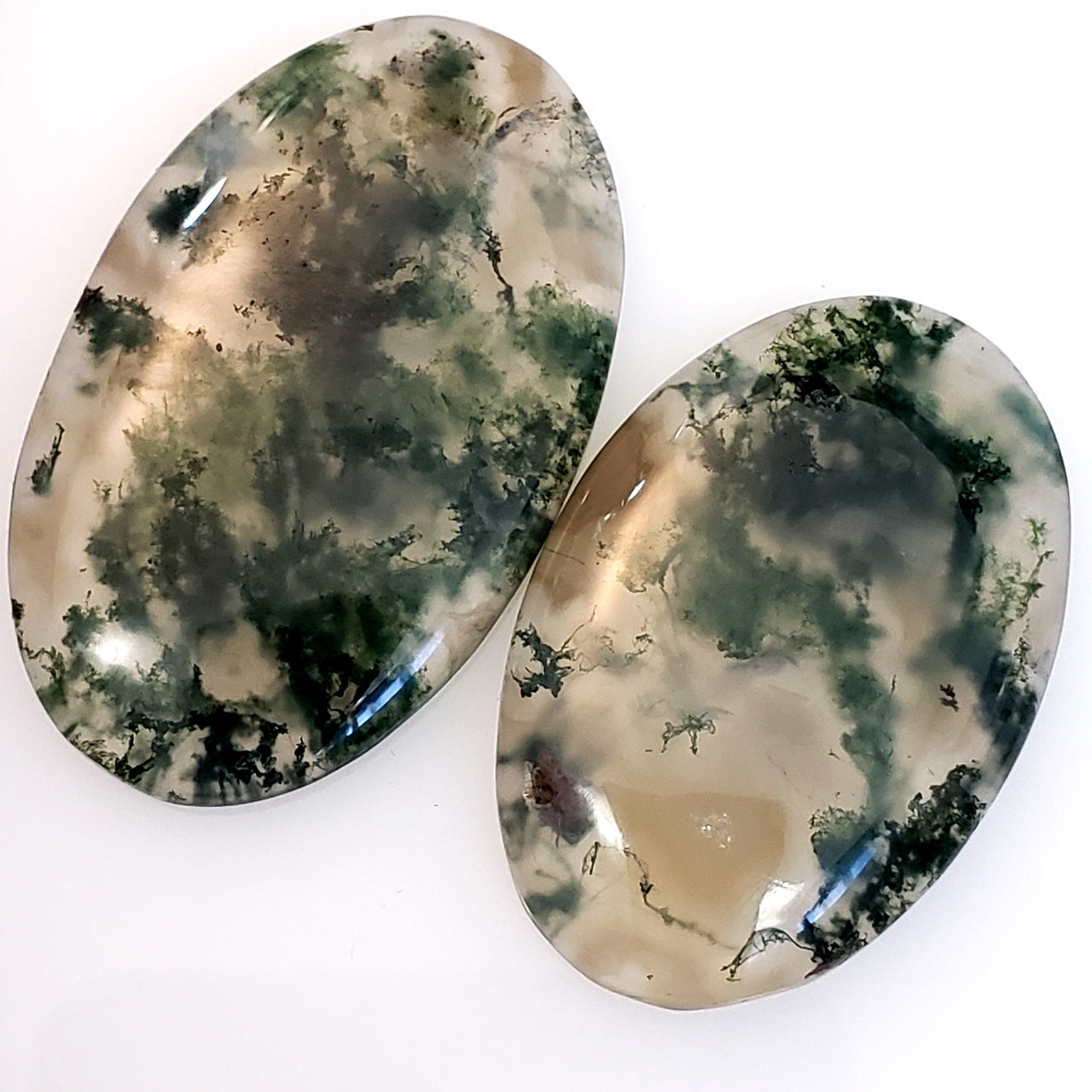 Natural Moss Agate Cabochons Lengths are 43 and 38mm