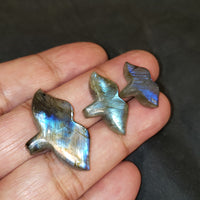 Thumbnail for 3Pcs 48Ct Natural Labradorite Handcarved Whale Tails LOT. Flat base