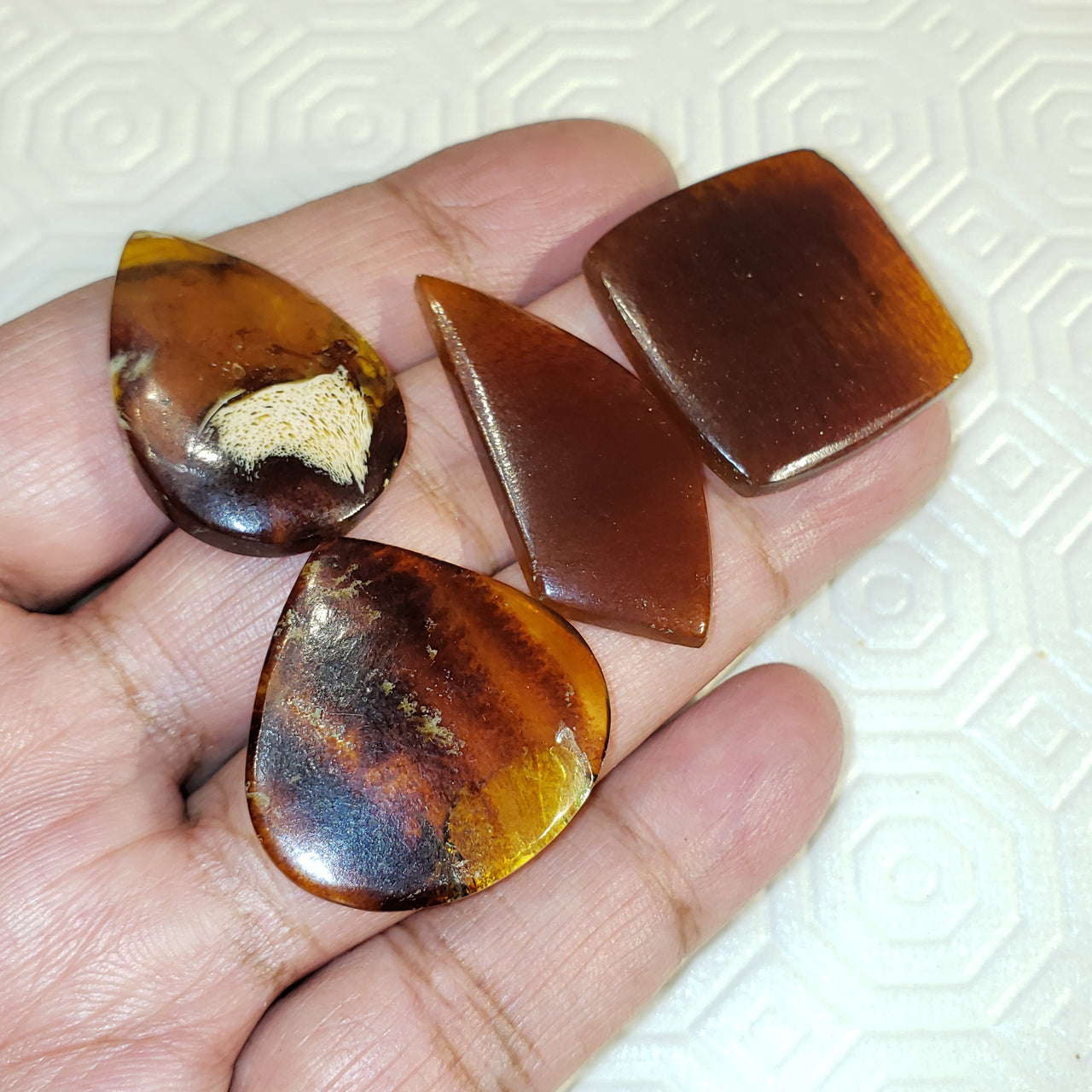 4Pcs 40Ct Natural Amber Cabochons LOT