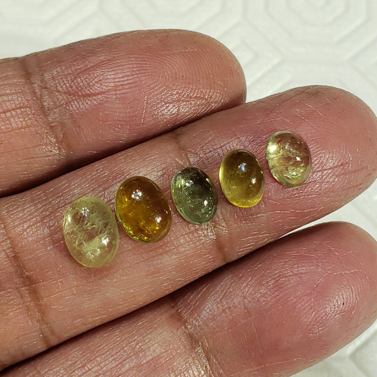 5Pcs 7Ct Natural Green Tourmaline Cabochons LOT