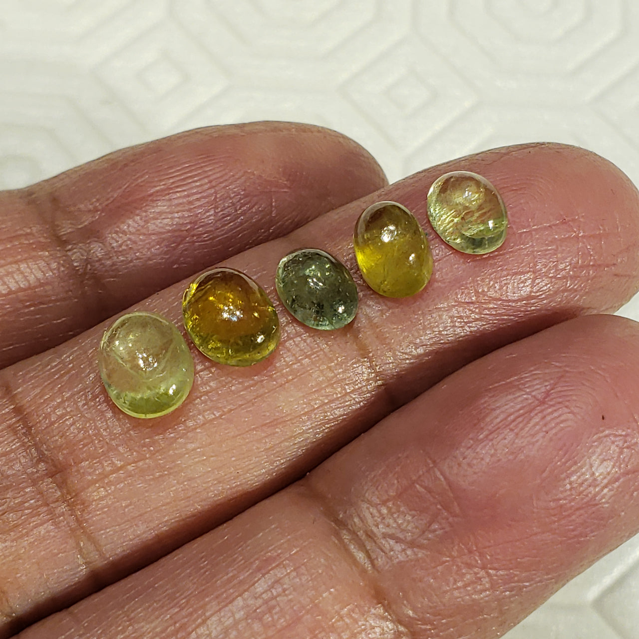 5Pcs 7Ct Natural Green Tourmaline Cabochons LOT