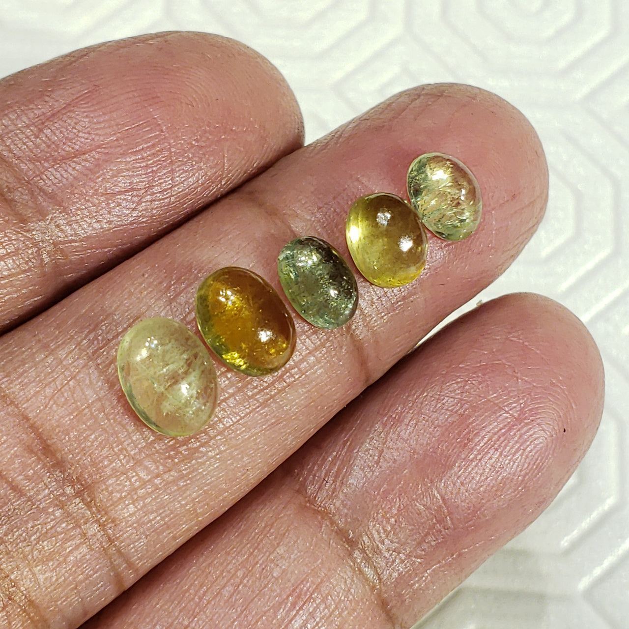 5Pcs 7Ct Natural Green Tourmaline Cabochons LOT