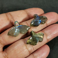 Thumbnail for 3Pcs 41.5Ct Natural Labradorite Handcarved Whale Tails LOT. Flat base