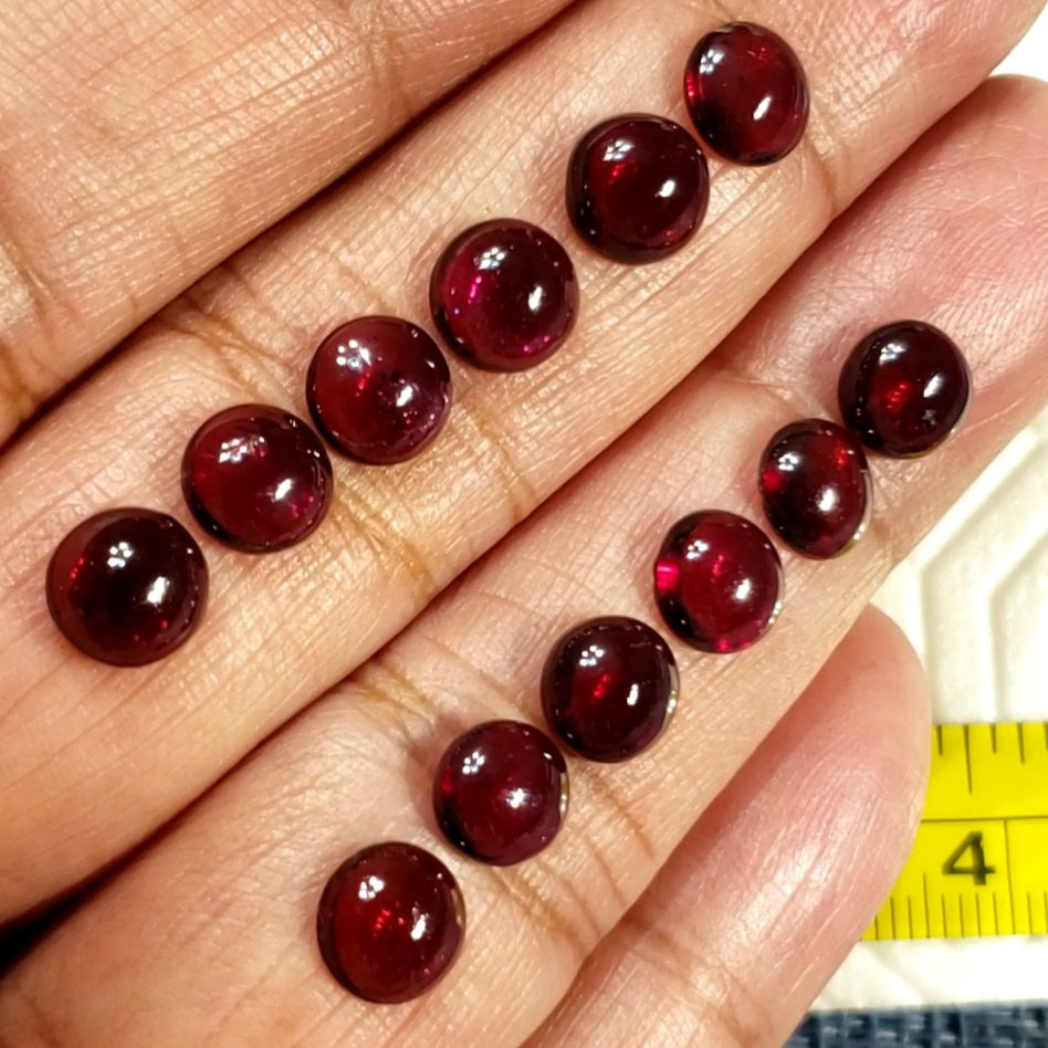 12 Pcs Natural FINE Almandine Garnet 7mm Round Cabochon LOT