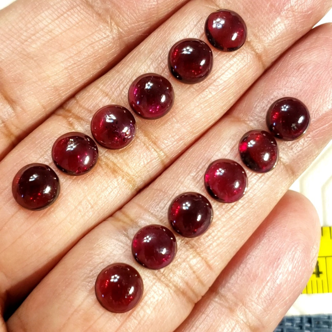 12 Pcs Natural FINE Almandine Garnet 7mm Round Cabochon LOT