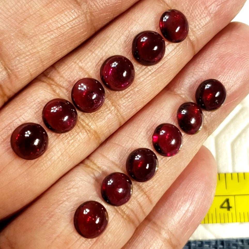 12 Pcs Natural FINE Almandine Garnet 7mm Round Cabochon LOT