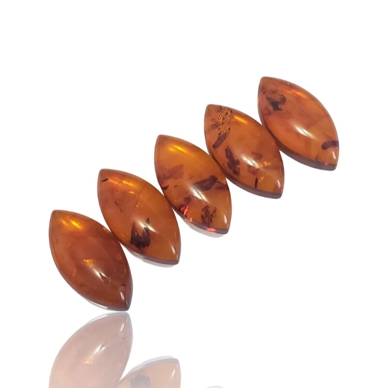 5Pcs Natural Baltic Amber Cabochon Lot. Size- 18x9mm each