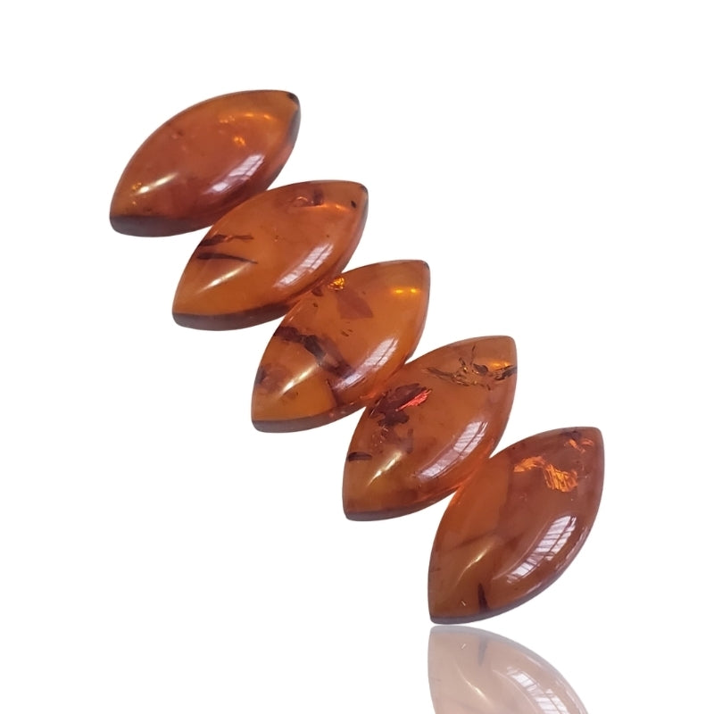 5Pcs Natural Baltic Amber Cabochon Lot. Size- 18x9mm each