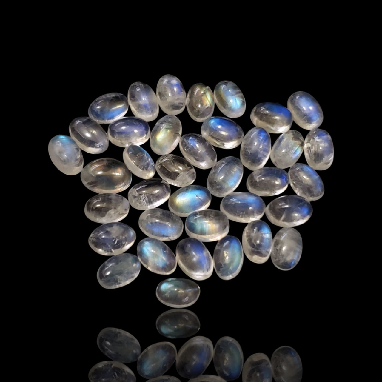 18Ct 37Pcs Natural Rainbow Moonstone Oval Cabochon Lot 6x4mm each