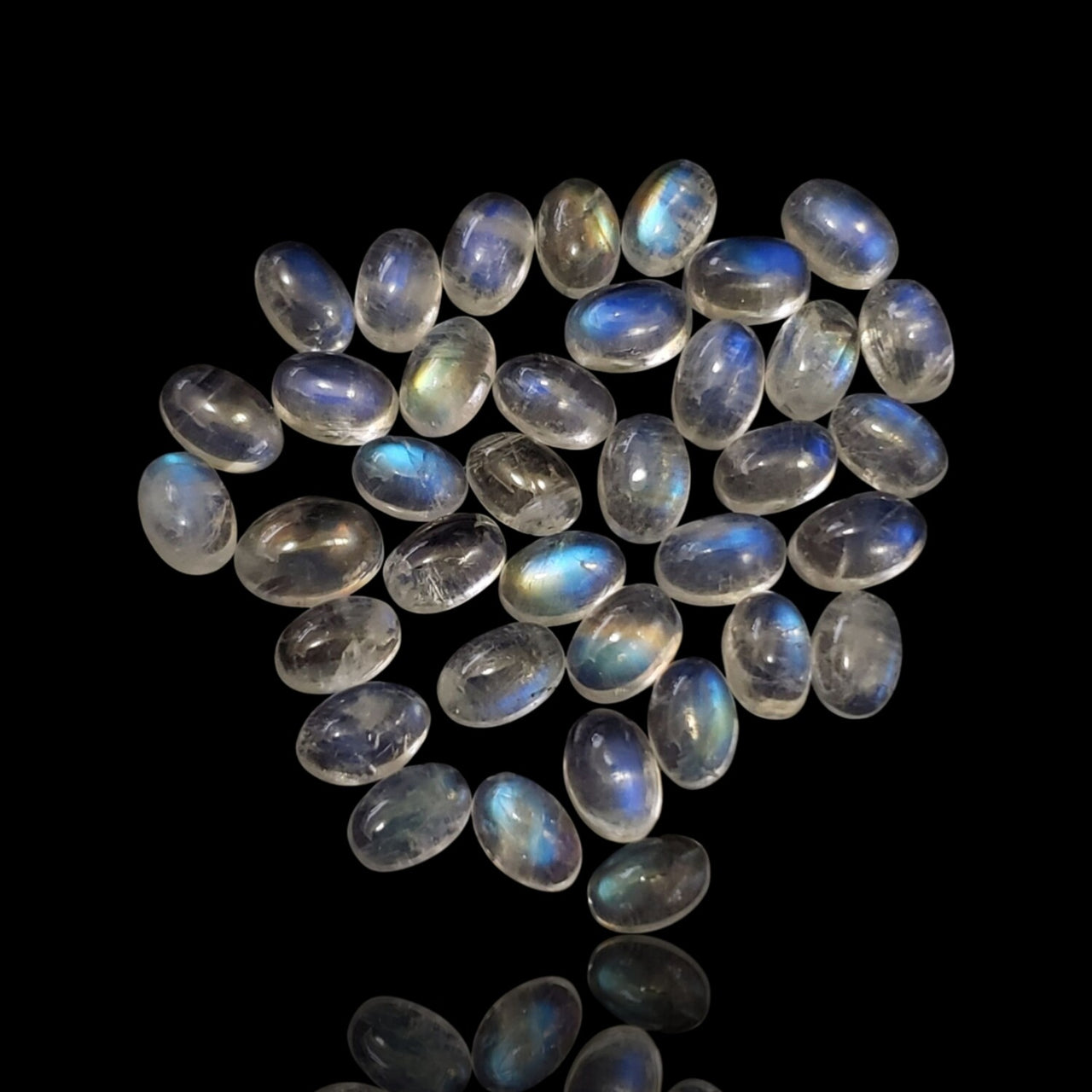 18Ct 37Pcs Natural Rainbow Moonstone Oval Cabochon Lot 6x4mm each