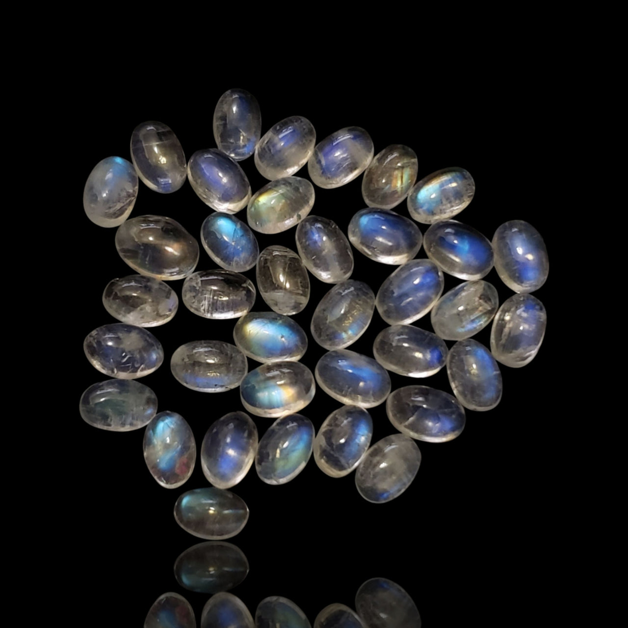 18Ct 37Pcs Natural Rainbow Moonstone Oval Cabochon Lot 6x4mm each