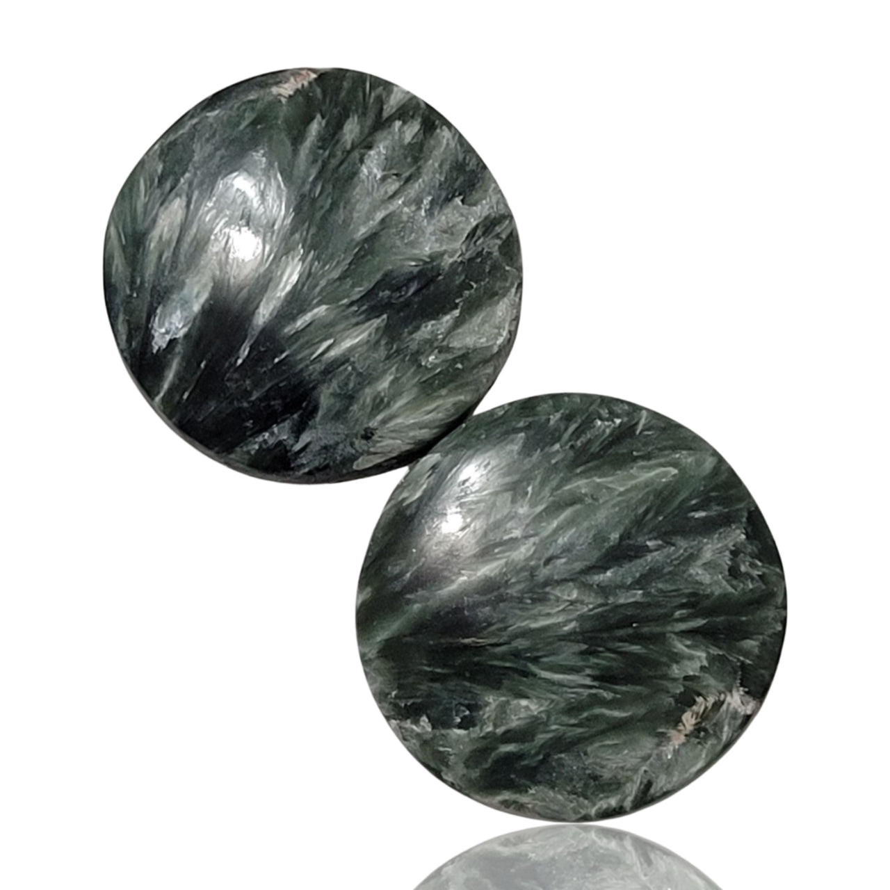 27Ct Natural Seraphinite Cabochon Pair. Size is approx. 19mm each