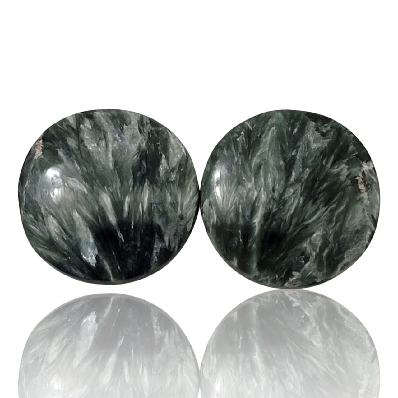 27Ct Natural Seraphinite Cabochon Pair. Size is approx. 19mm each