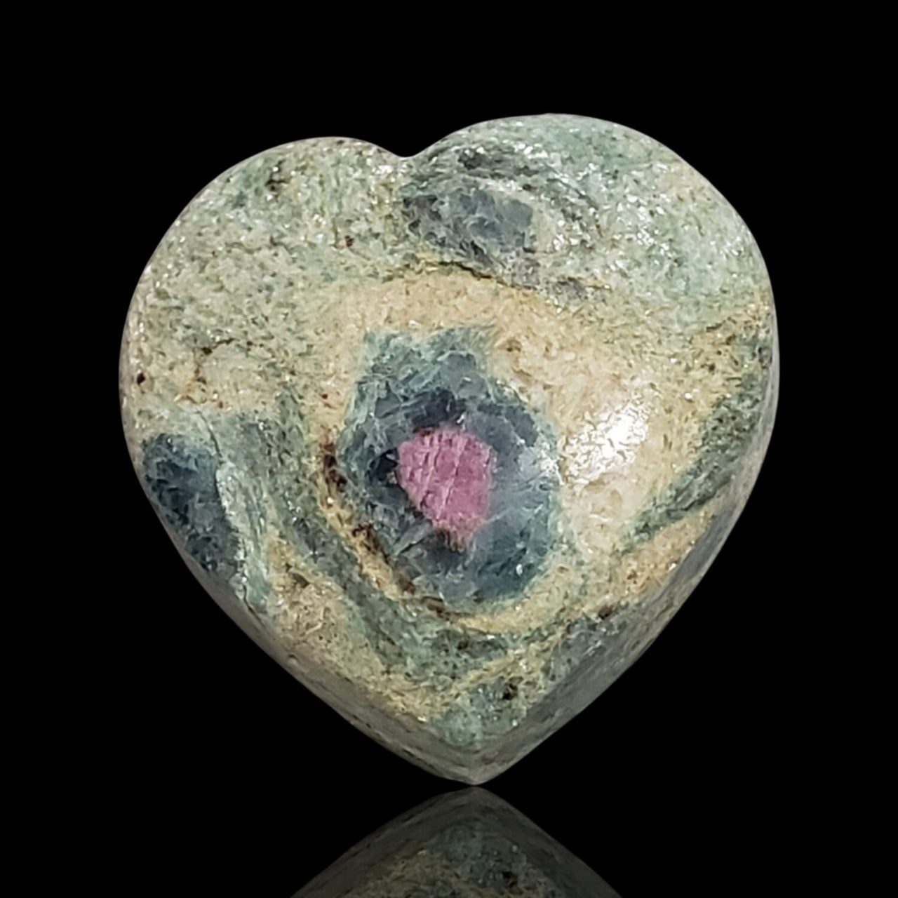 52Ct Natural Ruby in Fuchsite Heart Cabochon​. Size is 25x25mm