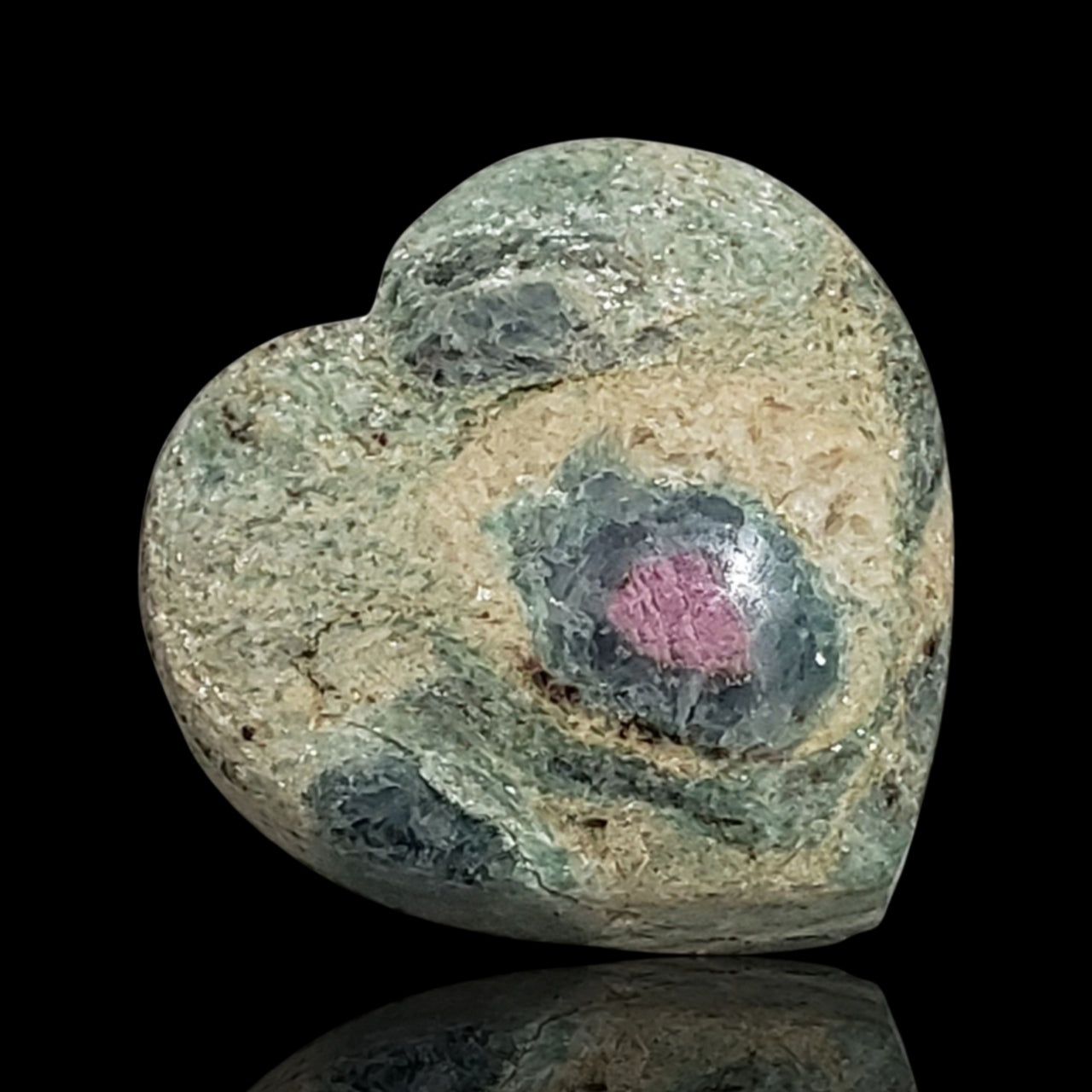 52Ct Natural Ruby in Fuchsite Heart Cabochon​. Size is 25x25mm