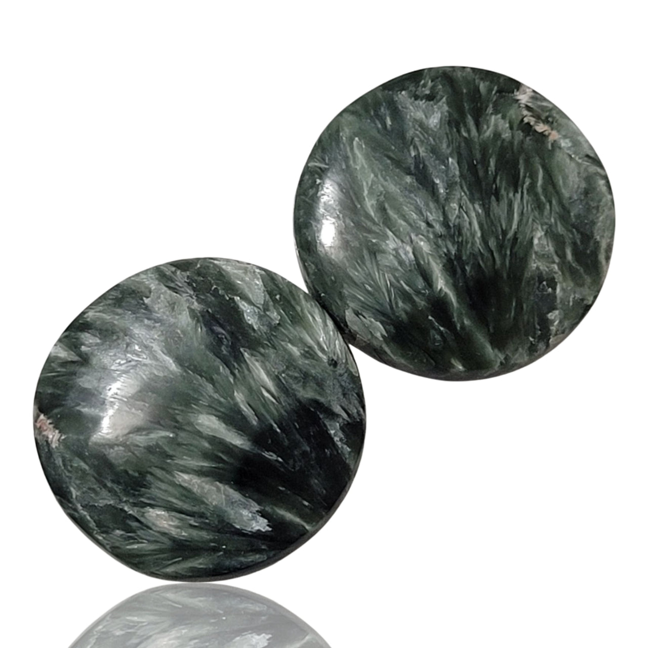 27Ct Natural Seraphinite Cabochon Pair. Size is approx. 19mm each