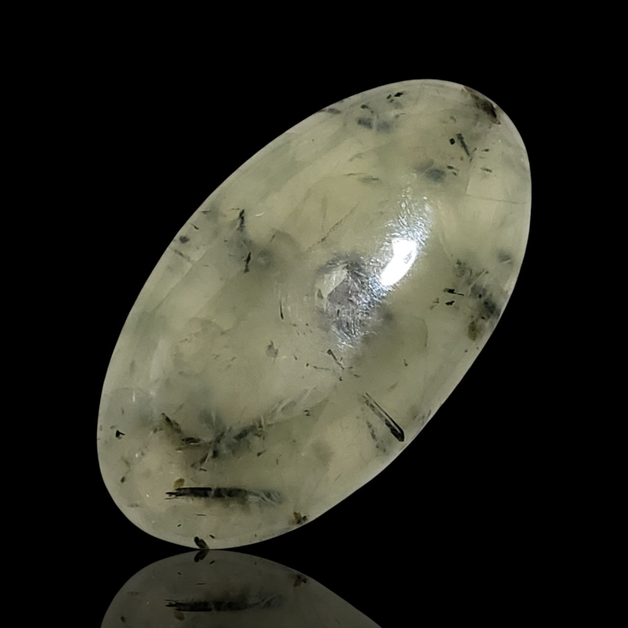 67Ct Natural Prehnite Cabochon. Size is 43x24mm