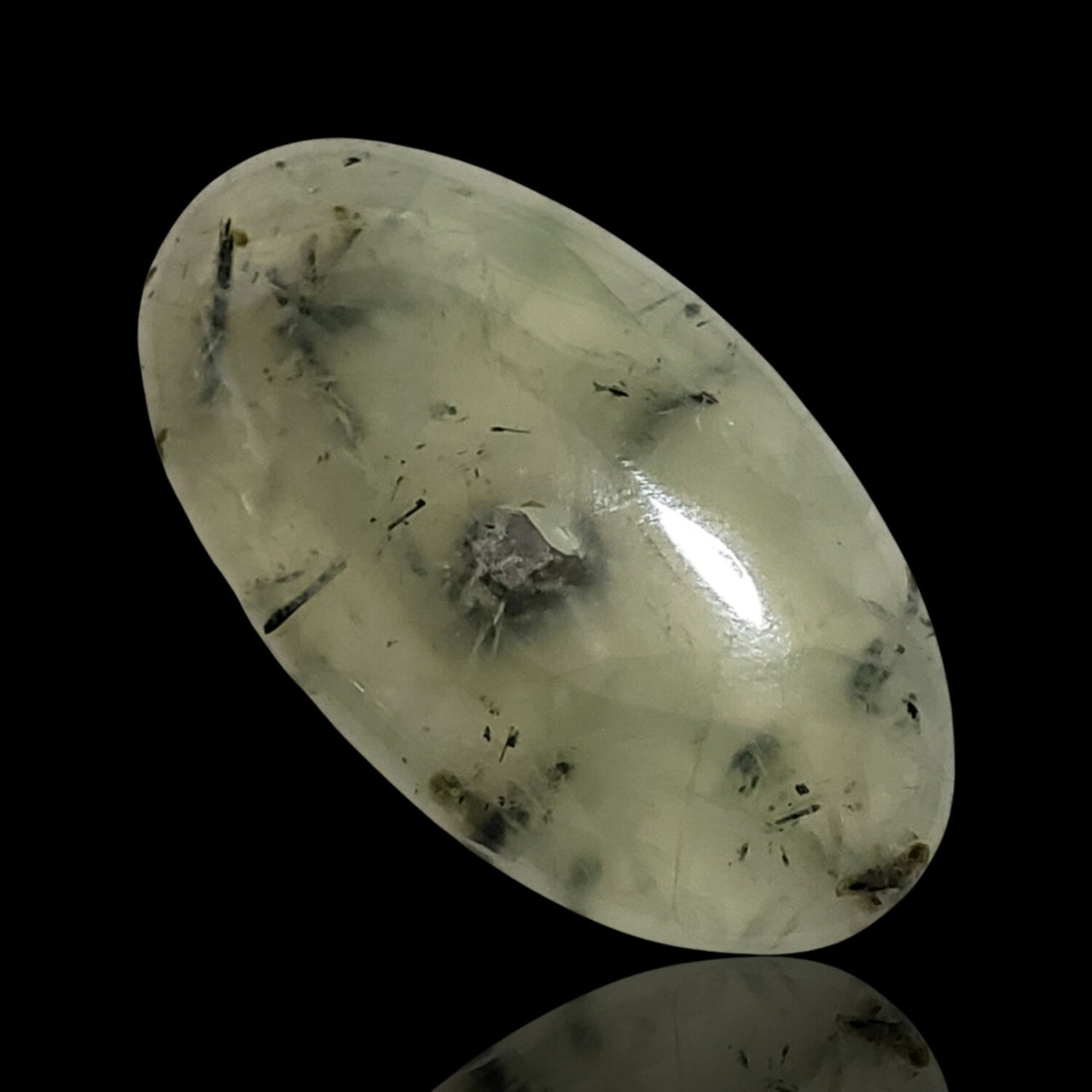 67Ct Natural Prehnite Cabochon. Size is 43x24mm