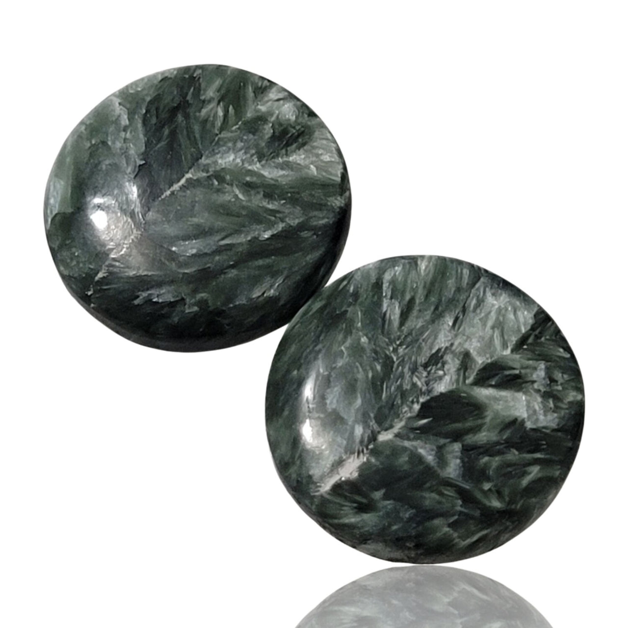 20Ct Natural Seraphinite Cabochon Pair. Size is approx. 17mm each