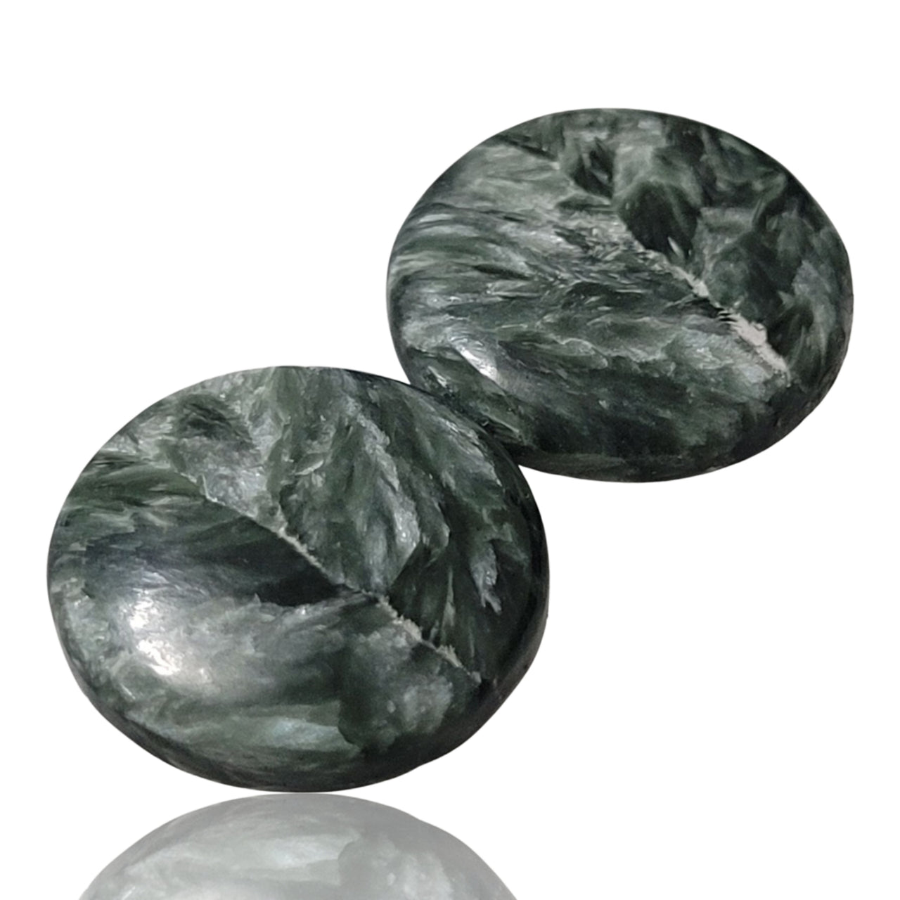 20Ct Natural Seraphinite Cabochon Pair. Size is approx. 17mm each