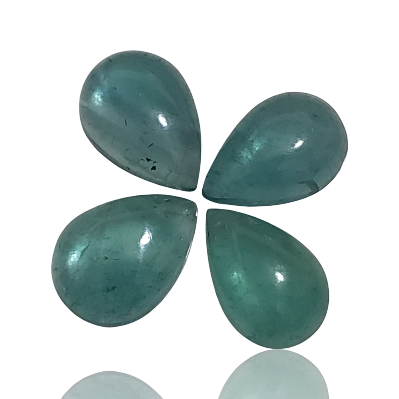 4 Pcs Natural Blueish-green Fluorite Cabochon Lot. Size- approx. 14x9mm each